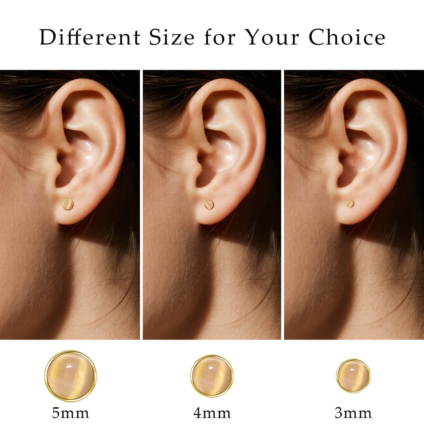 Limerencia hypoallergene Ohrstecker für empfindliche Ohren – Flachrück-Ohrstecker mit rundem Katzenauge aus G23-Titan, 5-mm-Stein-Ohrschmuck für Knorpelpiercing, Geschenk für Damen und Herren