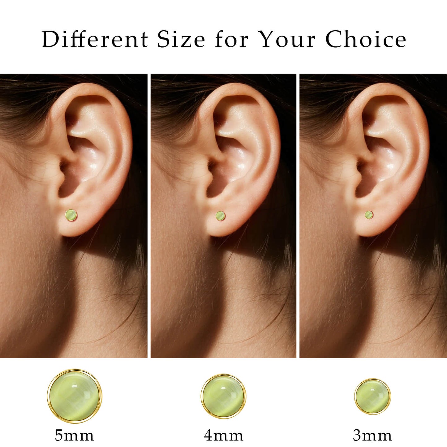 Limerencia hypoallergene Ohrstecker für empfindliche Ohren – Flachrück-Ohrstecker mit rundem Katzenauge aus G23-Titan, 5-mm-Stein-Ohrschmuck für Knorpelpiercing, Geschenk für Damen und Herren