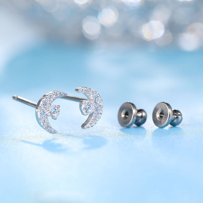 Orecchini a perno in titanio puro F136 grado implantare ipoallergenici Limerencia, piccoli eleganti orecchini con zirconi cubici G23 sole e luna per donne con orecchie sensibili
