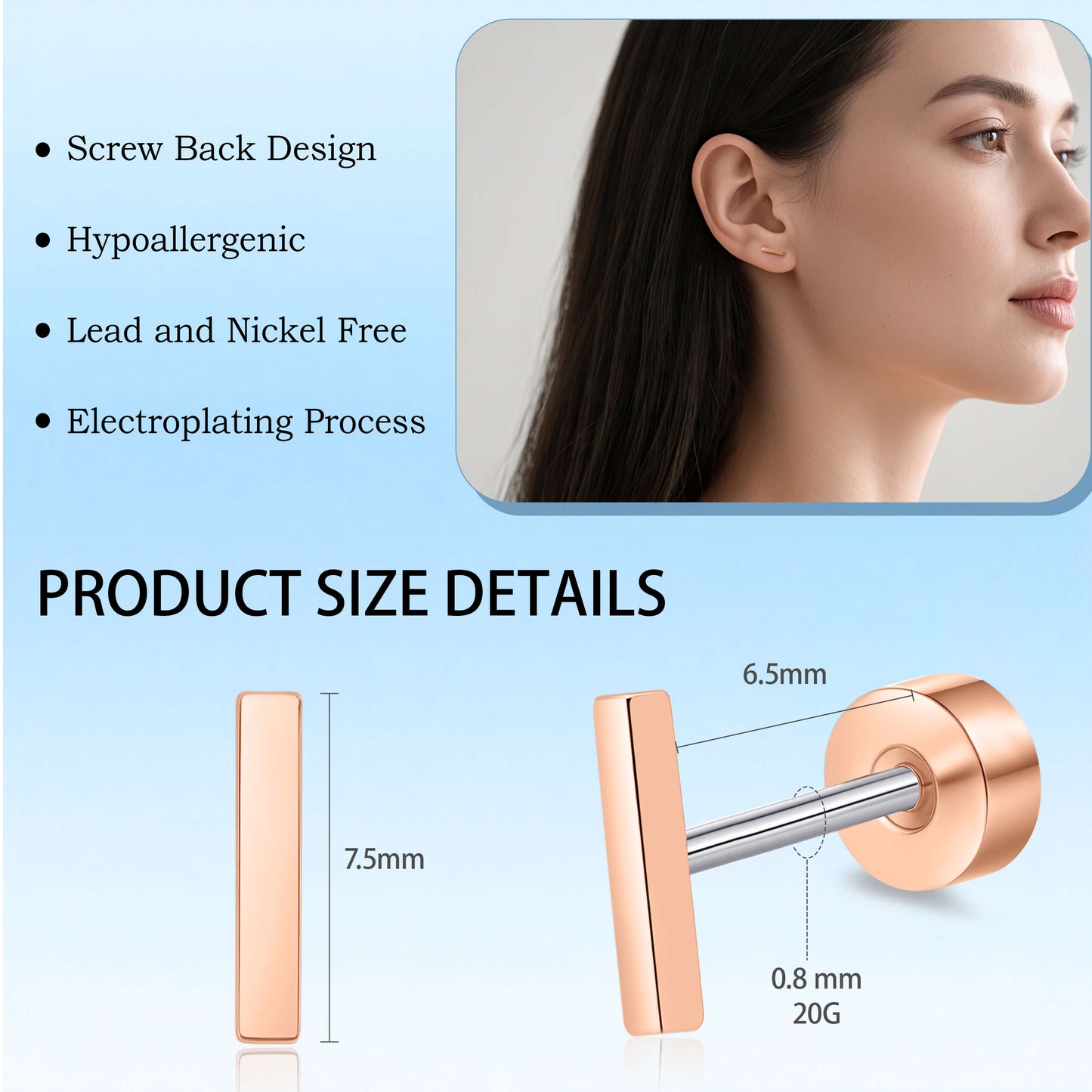 Limerencia Titan Steckohrringe, F136 Implantat-Titanohrringe für Damen und Herren mit empfindlichen Ohren