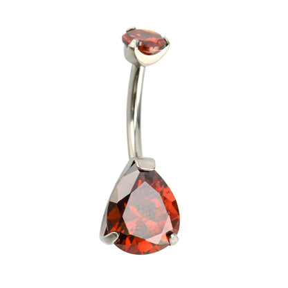 Limerencia Barre de piercing ombilical en titane G23 hypoallergénique grade médical implantable 14G, modèle goutte d'eau à zircon cubique (Rouge)