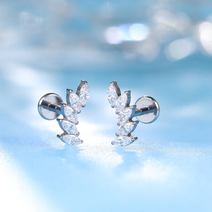 Limerencia Coppia Orecchini Climber in Titanio F136 con Zirconi Cubici, Piercing a Filettatura Interna e Retro Piatto 18G, Modello Crawler per Trago, Helix, Conchiglia e Cartilagine, Gioielli per Donna