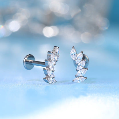 Limerencia Coppia Orecchini Climber in Titanio F136 con Zirconi Cubici, Piercing a Filettatura Interna e Retro Piatto 18G, Modello Crawler per Trago, Helix, Conchiglia e Cartilagine, Gioielli per Donna
