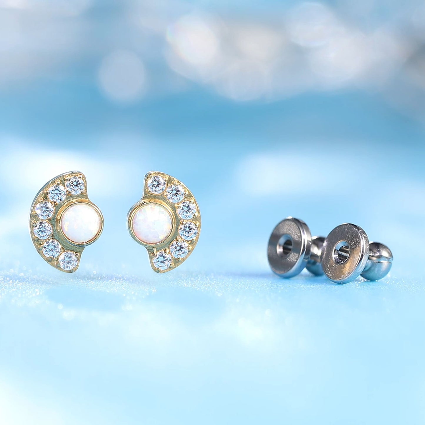 Orecchini sole e luna Limerencia, orecchini a perno in titanio puro F136 grado implantare ipoallergenici, piccoli eleganti orecchini con zirconi cubici G23 per donne con orecchie sensibili