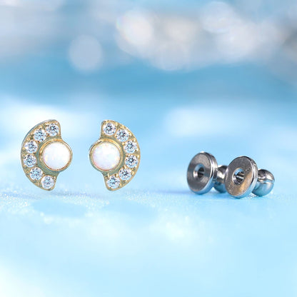Orecchini sole e luna Limerencia, orecchini a perno in titanio puro F136 grado implantare ipoallergenici, piccoli eleganti orecchini con zirconi cubici G23 per donne con orecchie sensibili