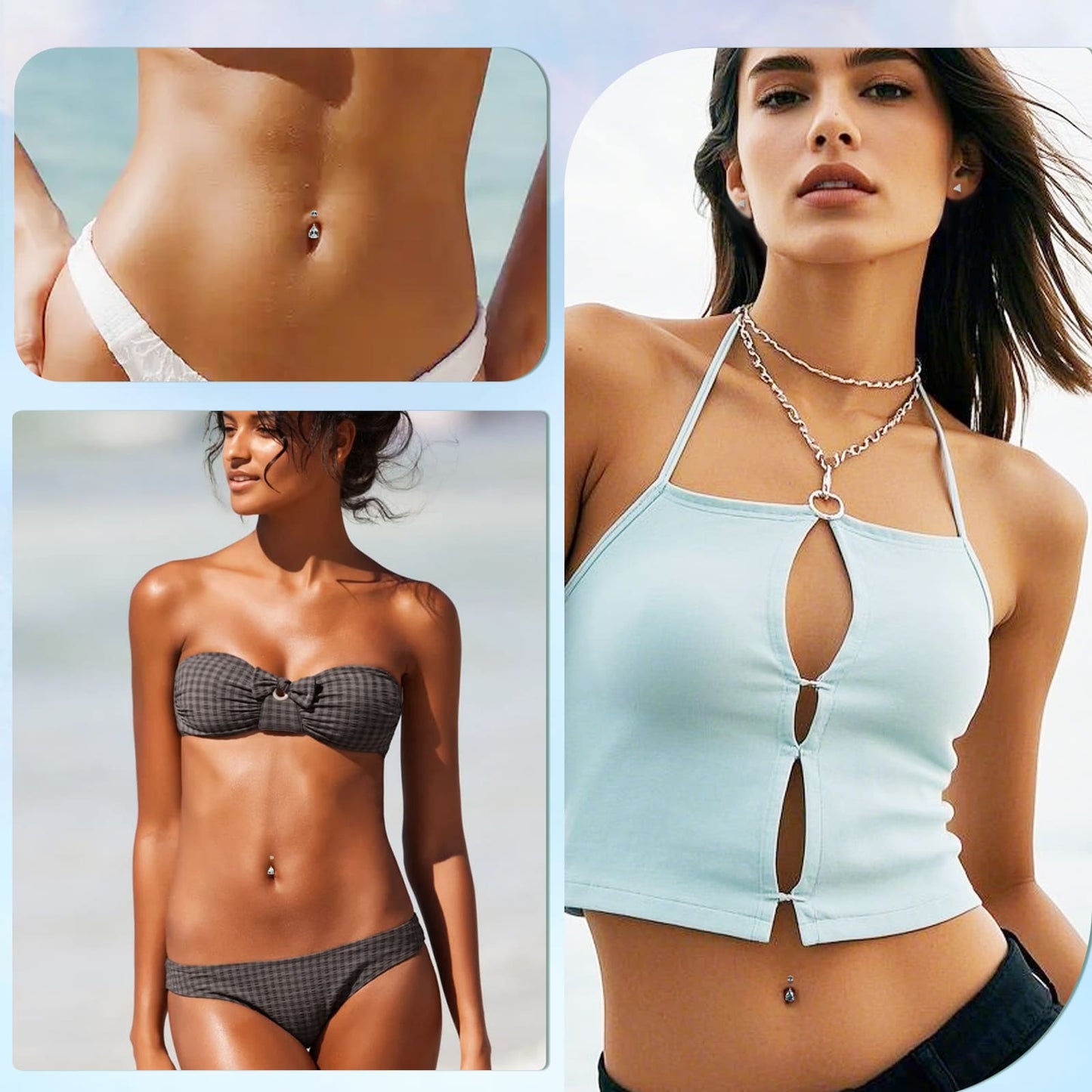 limerencia G23 Titanium Belly Button Rings hypoallergenic medical implant grade 14G Teardrop CZ Belly Navel Rings Piercing Belly Bars（Water drop belly button ring）