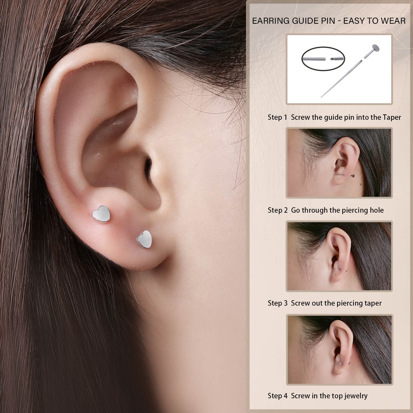 Limerencia Titan-Flachverschluss-Ohrstecker, hypoallergene Herz-/Stern-Schraubverschluss-Ohrstecker für Damen und Herren, klassische 5mm Schlafohrstecker für Knorpel und Ohrläppchen