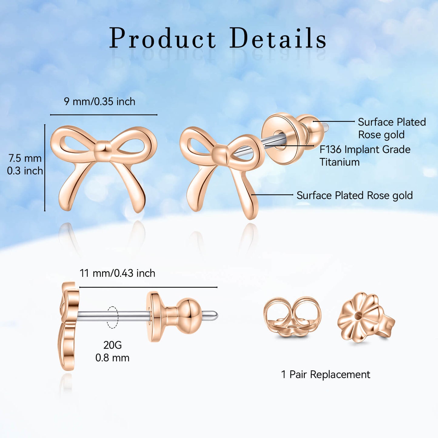 Limerencia Schleifen-Ohrstecker, F136-Titan kleine Schleifenohrstecker, süße Mini-Schleifenstecker in Gold- und Silberfarbe, ideal für Jugendliche und empfindliche Ohren