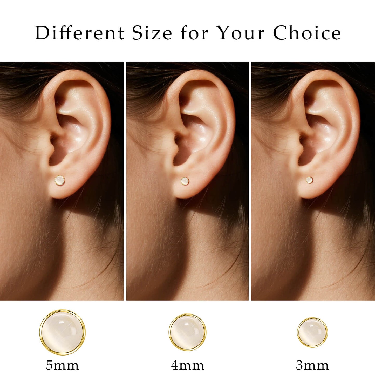 Limerencia hypoallergene Ohrstecker für empfindliche Ohren – Flachrück-Ohrstecker mit rundem Katzenauge aus G23-Titan, 5-mm-Stein-Ohrschmuck für Knorpelpiercing, Geschenk für Damen und Herren