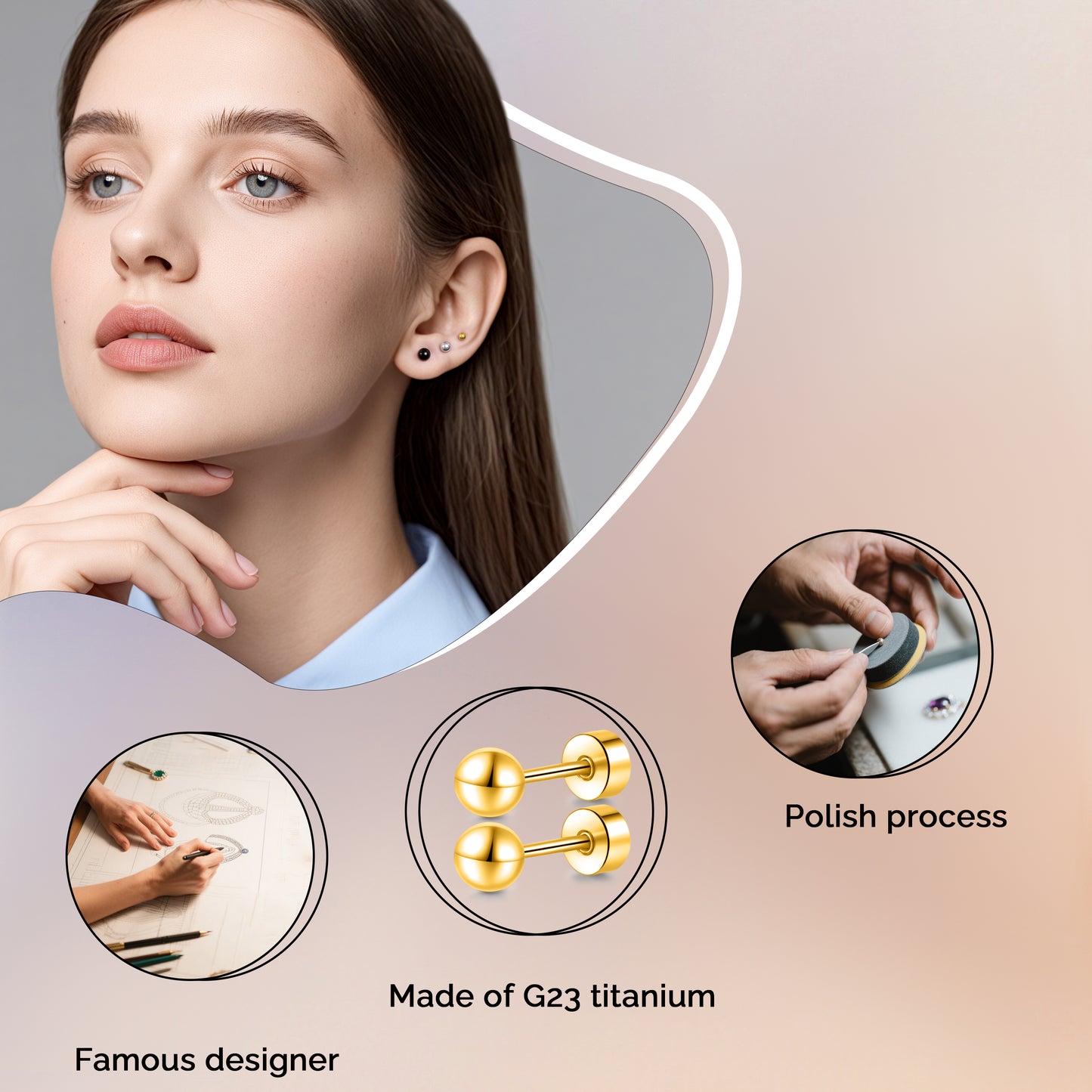Limerencia Titan-Flachverschluss-Ohrstecker, hypoallergene Kugelohrstecker für empfindliche Ohren, schlichte klassische Flachstecker in 3 mm bis 5 mm, ideal für Helix, Tragus, Knorpel und Ohrläppchen