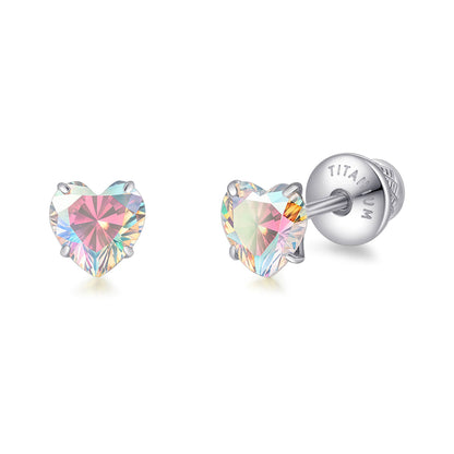 Limerencia Heart Birthstone Screw Backs Earrings G23 Implant Grade Titanium Stud Earrings 20G Hypoallergenic Cubic Zirconia Tragus Piercing Post for Sensitive Ears