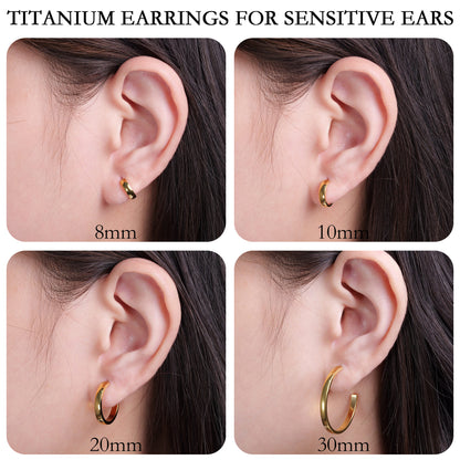 Limerencia Hypoallergenic G23 Pure Titanium Post Thin Square Edge Open Hoop | F136 Imlant Grade Womens Dainty Hoop Earrings | Lightweight for Sensitive Ears (8 mm, Gold)