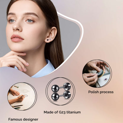 Limerencia Titan-Flachverschluss-Ohrstecker, hypoallergene Kugelohrstecker für empfindliche Ohren, schlichte klassische Flachstecker in 3 mm bis 5 mm, ideal für Helix, Tragus, Knorpel und Ohrläppchen