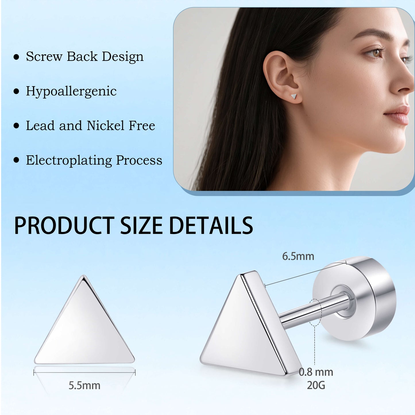 Limerencia Titan Steckohrringe, F136 Implantat-Titanohrringe für Damen und Herren mit empfindlichen Ohren