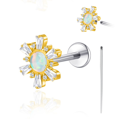 Limerencia 18G Titan-Körperschmuck, Innengewinde-Flachrücken-Ohrstecker für Tragus, Helix, Knorpel, Conch und Medusa, unisex, 1 Stück mit 6 runden Zirkoniasteinen