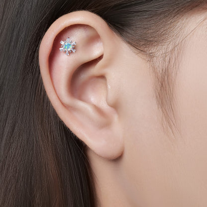 Limerencia 18G Titan-Körperschmuck, Innengewinde-Flachrücken-Ohrstecker für Tragus, Helix, Knorpel, Conch und Medusa, unisex, 1 Stück mit 6 runden Zirkoniasteinen