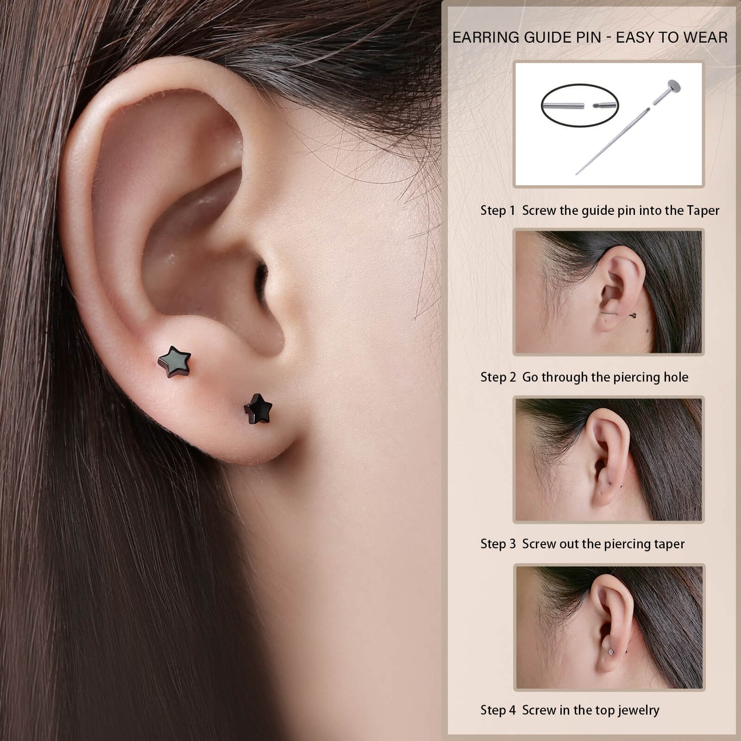 Limerencia Titan-Flachverschluss-Ohrstecker, hypoallergene Herz-/Stern-Schraubverschluss-Ohrstecker für Damen und Herren, klassische 5mm Schlafohrstecker für Knorpel und Ohrläppchen