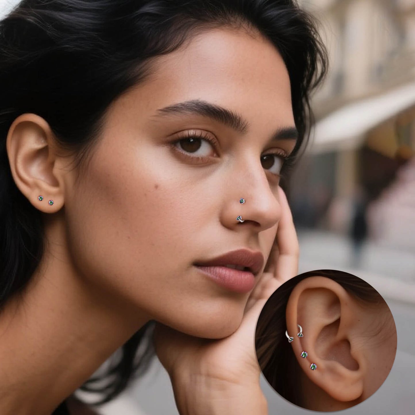 Anneaux de nez en fer à cheval Limerencia - Anneau de nez en titane avec zirconium 18G, demi-cercle pour femmes et hommes, anneaux pour septum, lèvre, cartilage, hélix, tragus et daith, bijoux de piercing