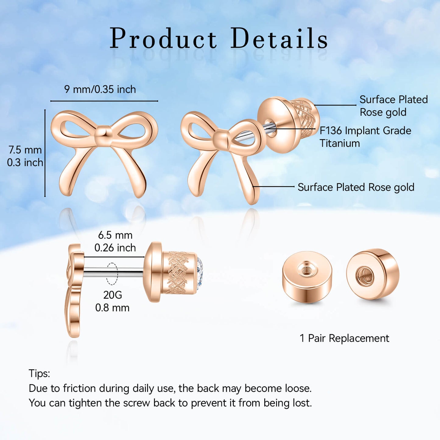 Limerencia Schleifen-Ohrstecker, F136-Titan kleine Schleifenohrstecker, süße Mini-Schleifenstecker in Gold- und Silberfarbe, ideal für Jugendliche und empfindliche Ohren