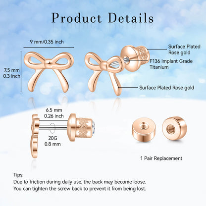 Limerencia Schleifen-Ohrstecker, F136-Titan kleine Schleifenohrstecker, süße Mini-Schleifenstecker in Gold- und Silberfarbe, ideal für Jugendliche und empfindliche Ohren