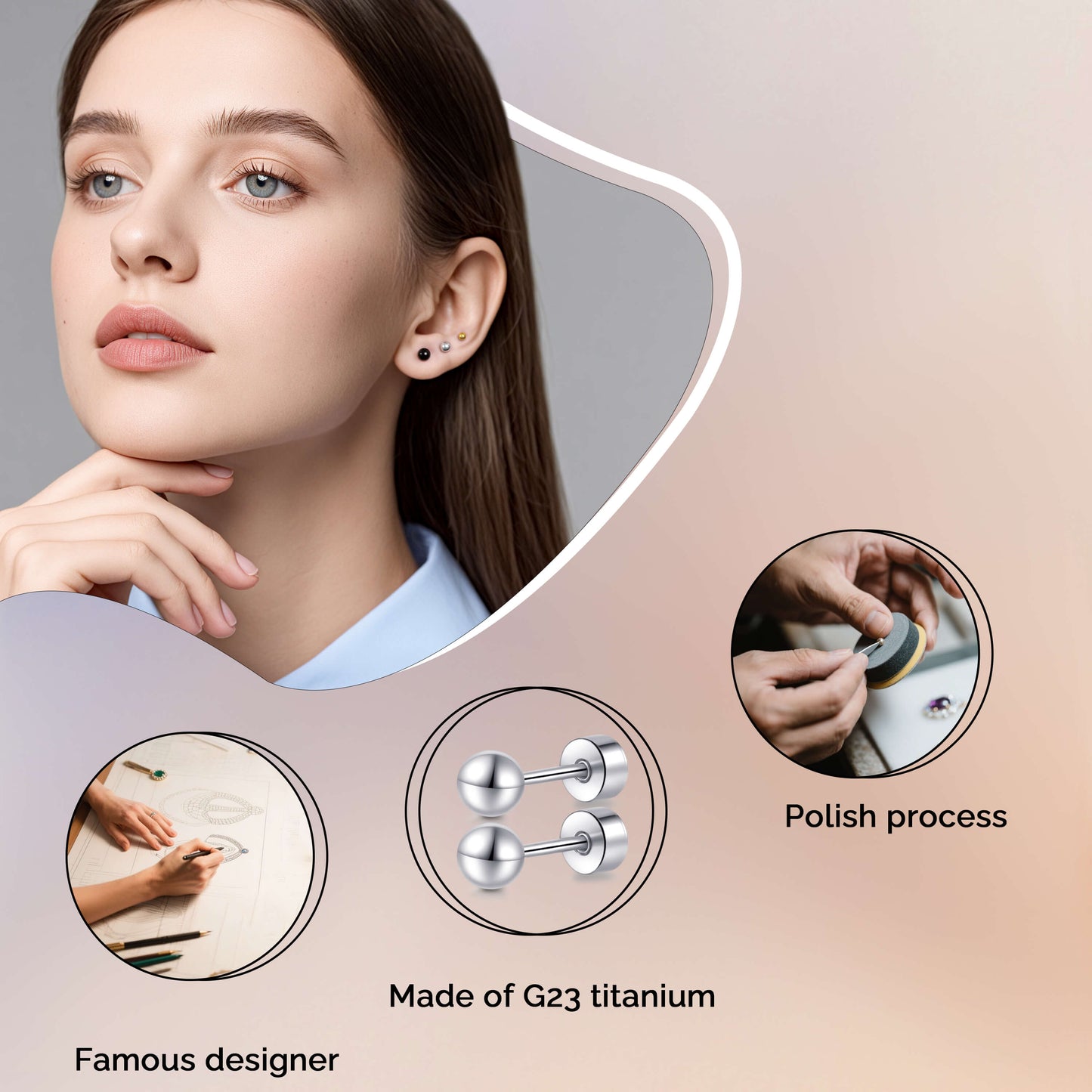 Limerencia Titan-Flachverschluss-Ohrstecker, hypoallergene Kugelohrstecker für empfindliche Ohren, schlichte klassische Flachstecker in 3 mm bis 5 mm, ideal für Helix, Tragus, Knorpel und Ohrläppchen