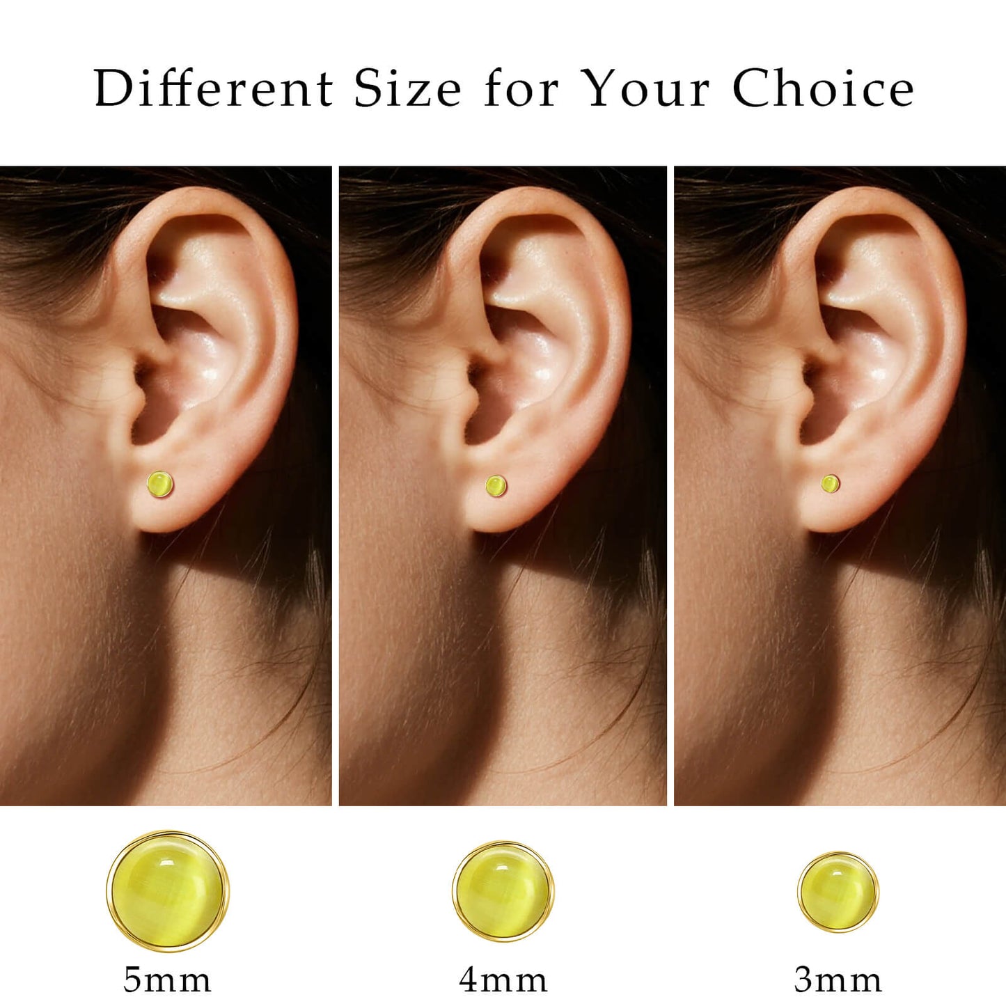 Limerencia hypoallergene Ohrstecker für empfindliche Ohren – Flachrück-Ohrstecker mit rundem Katzenauge aus G23-Titan, 5-mm-Stein-Ohrschmuck für Knorpelpiercing, Geschenk für Damen und Herren