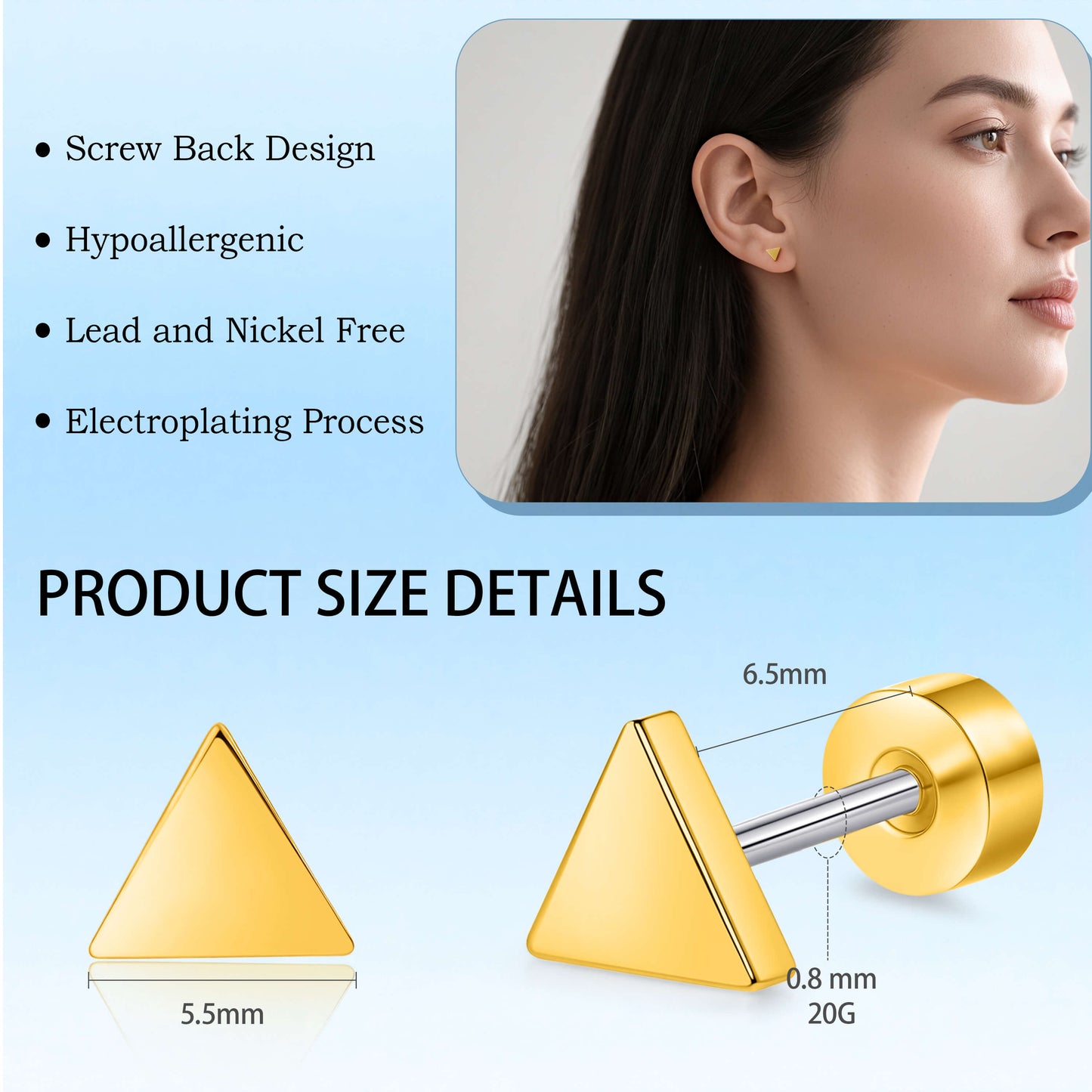Limerencia Titan Steckohrringe, F136 Implantat-Titanohrringe für Damen und Herren mit empfindlichen Ohren