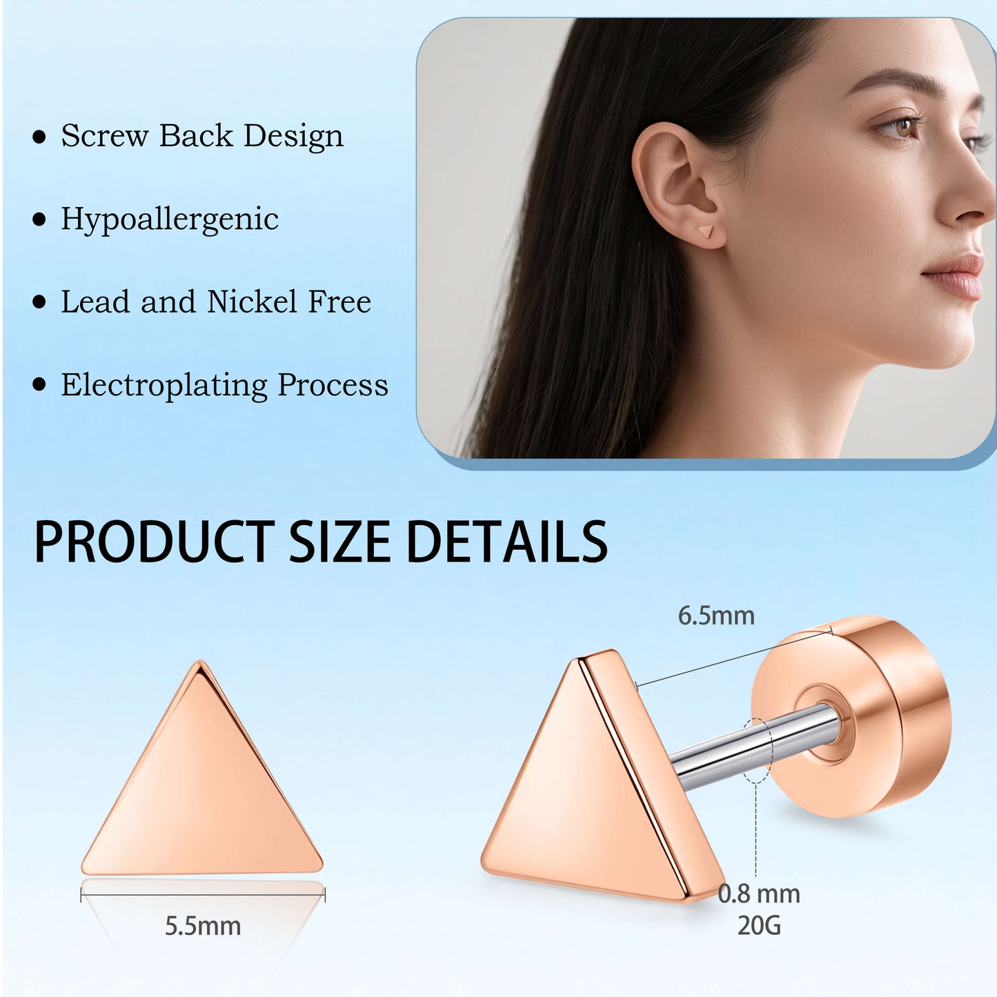 Limerencia Titan Steckohrringe, F136 Implantat-Titanohrringe für Damen und Herren mit empfindlichen Ohren