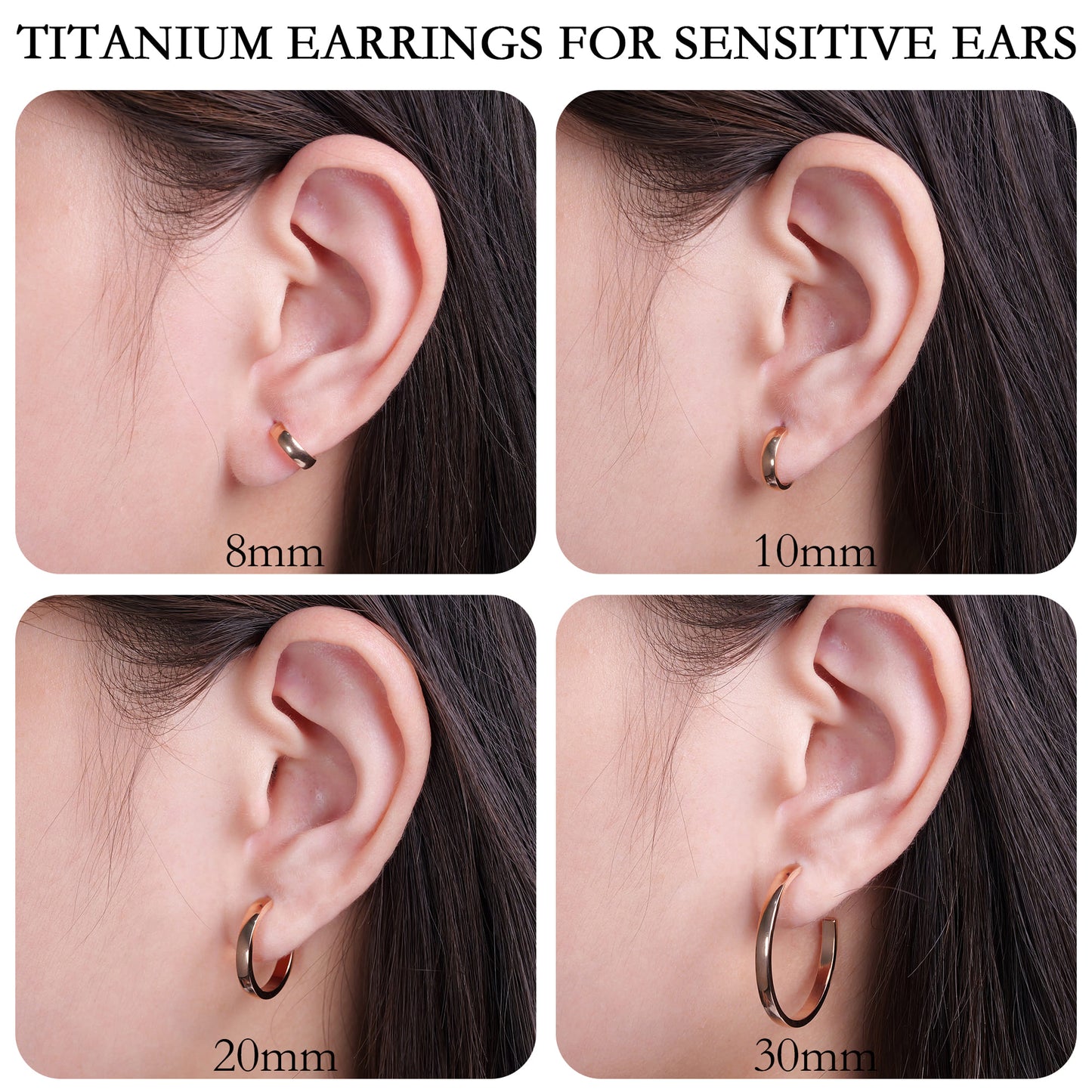 Limerencia Hypoallergenic G23 Pure Titanium Post Thin Square Edge Open Hoop | F136 Imlant Grade Womens Dainty Hoop Earrings | Lightweight for Sensitive Ears (8 mm, Gold)