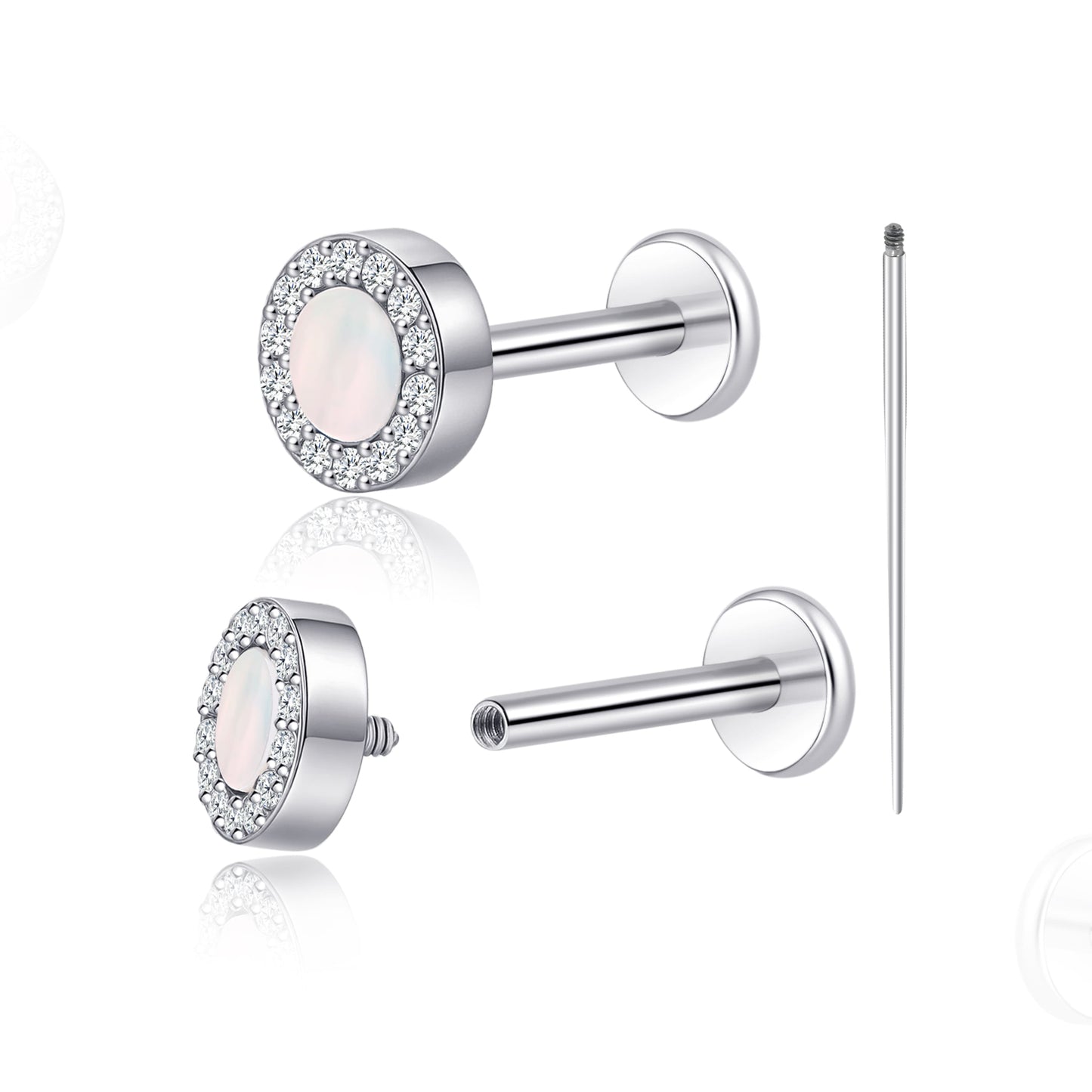 Limerencia 18G Titan-Körperschmuck, 2 Stück hypoallergene Innengewinde-Flachrücken-Ohrstecker für Tragus, Nase, Helix, Conch, Lippe, Labret und Knorpelpiercing für Damen & Herren, rundes Zirkoniadesign