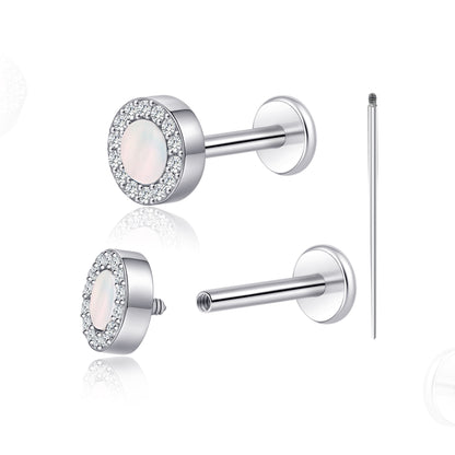 Limerencia 18G Titan-Körperschmuck, 2 Stück hypoallergene Innengewinde-Flachrücken-Ohrstecker für Tragus, Nase, Helix, Conch, Lippe, Labret und Knorpelpiercing für Damen & Herren, rundes Zirkoniadesign
