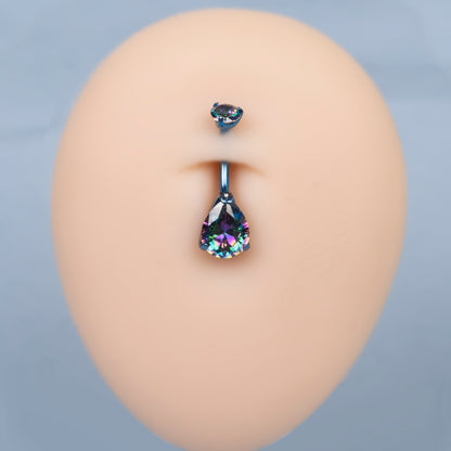 limerencia G23 Titanio Pendientes de Ombligo hipoalergénicos grado implante médico 14G Teardrop CZ Anillos para Ombligo Piercing Barras de Ombligo（Anillo de ombligo en forma de gota de agua） (Negro + Colorido)