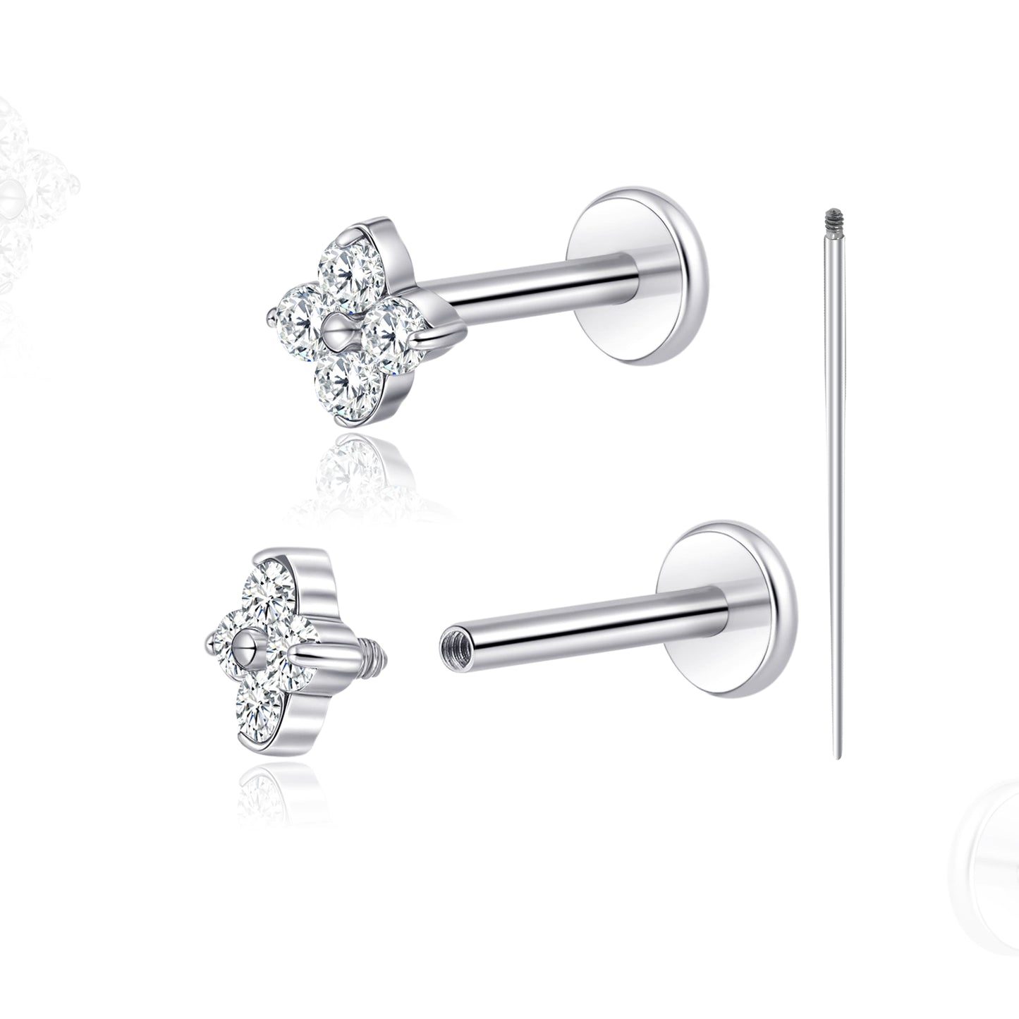 Limerencia 18G チタン製ボディピアス、低アレルギー内ネジフラットバックスタッド 2 個入り、トラガス・鼻・ヘリックス・コンチ・リップ・ラブレット・軟骨ピアス男女兼用、梅の花デザイン