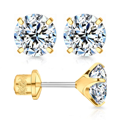 Limerencia Moissanite Stud Earrings, F136 Titanium Screw Back Earrings, D Color VVS1 Clarity Lab-created Moissanite Earrings, Hypoallergenic G23 Pure Titanium for Women Men Sensitive Ears