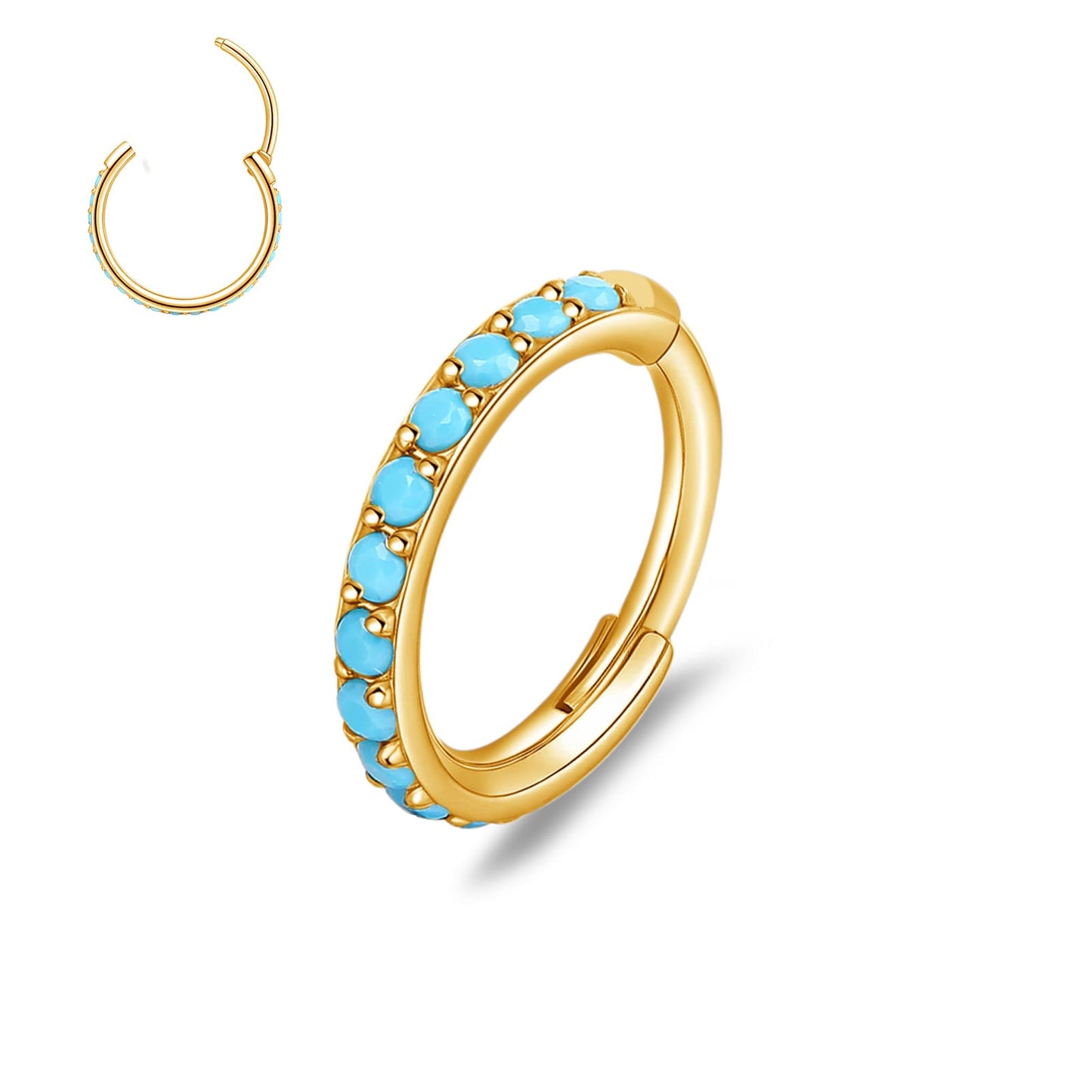 limerencia Nose Ring Hoop, Titanium Nose Ring for Women Men--Turquoise+Opal CZ