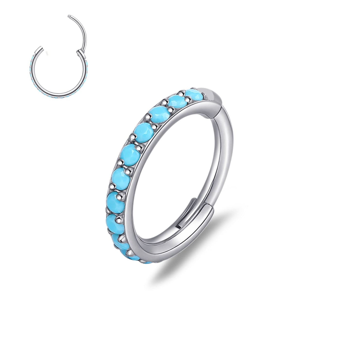 limerencia Nose Ring Hoop, Titanium Nose Ring for Women Men--Turquoise+Opal CZ