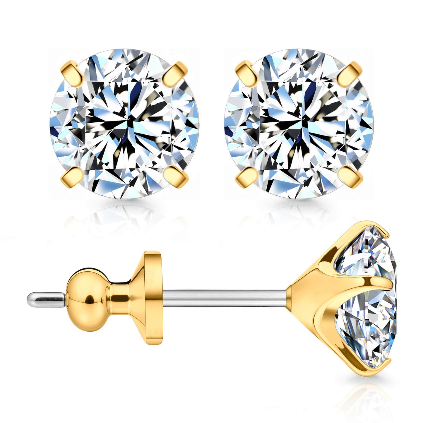 Limerencia Moissanite Stud Earrings, F136 Titanium Screw Back Earrings, D Color VVS1 Clarity Lab-created Moissanite Earrings, Hypoallergenic G23 Pure Titanium for Women Men Sensitive Ears