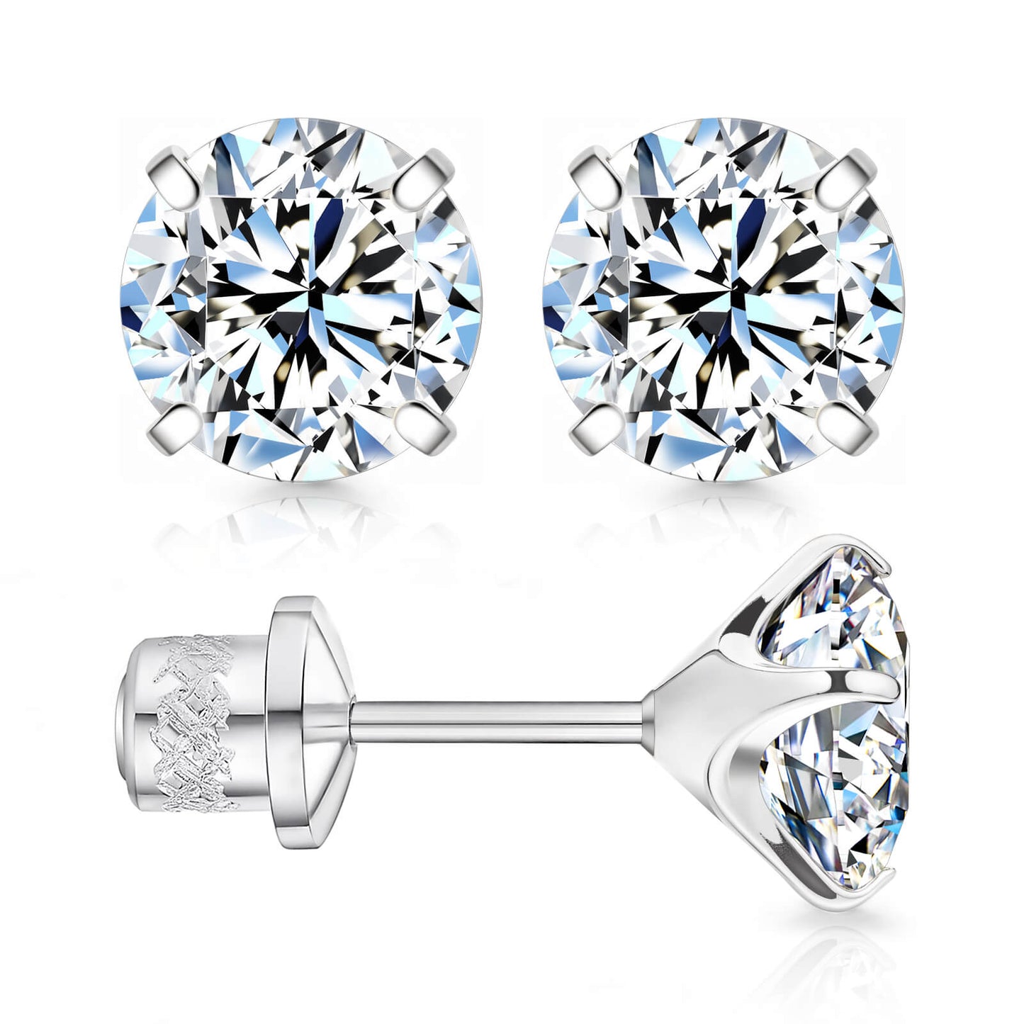 Limerencia Moissanite Stud Earrings, F136 Titanium Screw Back Earrings, D Color VVS1 Clarity Lab-created Moissanite Earrings, Hypoallergenic G23 Pure Titanium for Women Men Sensitive Ears