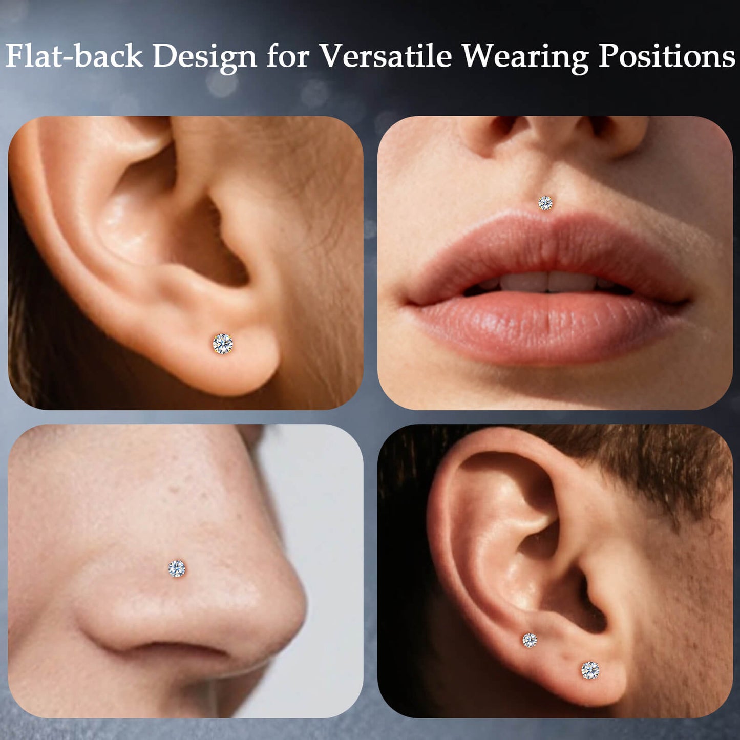 Pendientes de moissanita Limerencia con rosca interna, titanio 18G, tachuelas de piercing de espalda plana de titanio F136 hipoalergénico, tachuelas de moissanita de laboratorio VVS1 para mujer y hombre, aptos para trago, hélix, cartílago, concha y labret