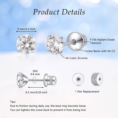 Limerencia Hypoallergener Reintitan G23 Zweiseitiger Zirkonia-Ohrstecker mit Schraubverschluss 20G für Helix Knorpel Tragus Ohrläppchen F136 Piercingstecker für empfindliche Ohren (2 mm)
