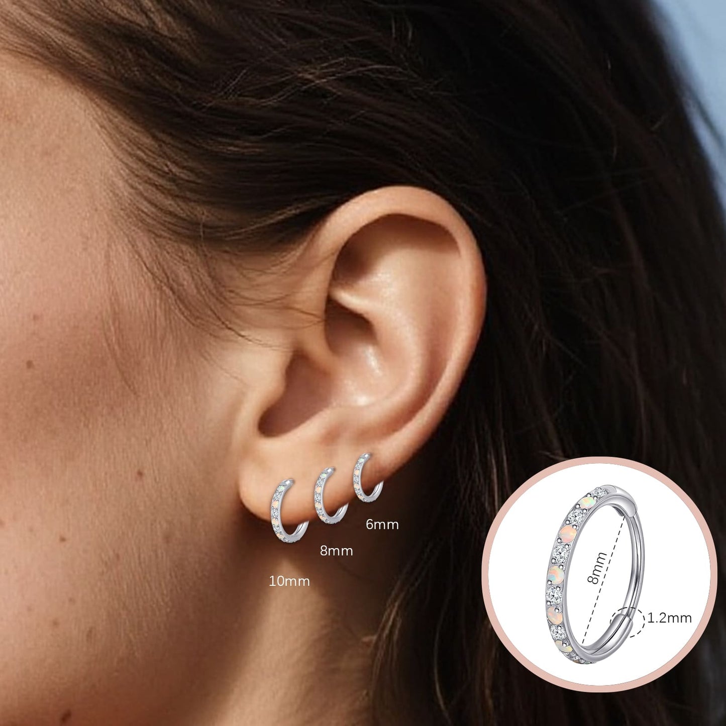 limerencia Nose Ring Hoop, Titanium Nose Ring for Women Men--Turquoise+Opal CZ