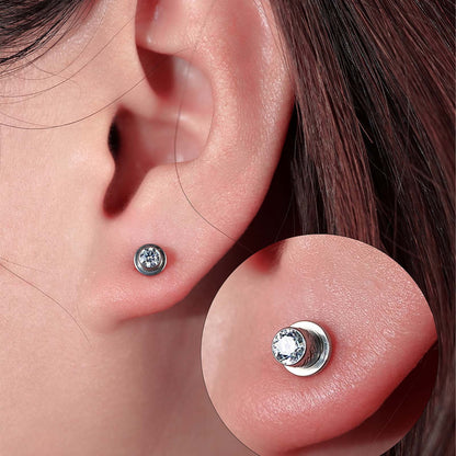 Limerencia Hypoallergenic G23 Pure Titanium Screw Back Earrings Post for Sensitive Ears Simulated Diamond Cartilage (5mm, Aurora Borealis)