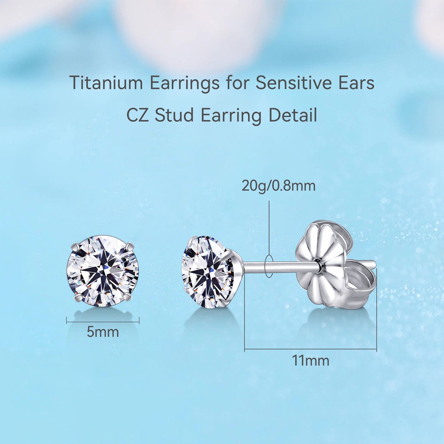 Limerencia Hypoallergenic G23 Titanium Earrings For Sensitive Ears, Simulated Diamonds (White)