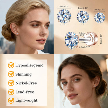 Moissanite Earrings Studs，F136 Pure Titanium Hypoallergenic | 3 Pairs, Titanium Screw Back Moissanite Stud Earrings for Women Men Trendy