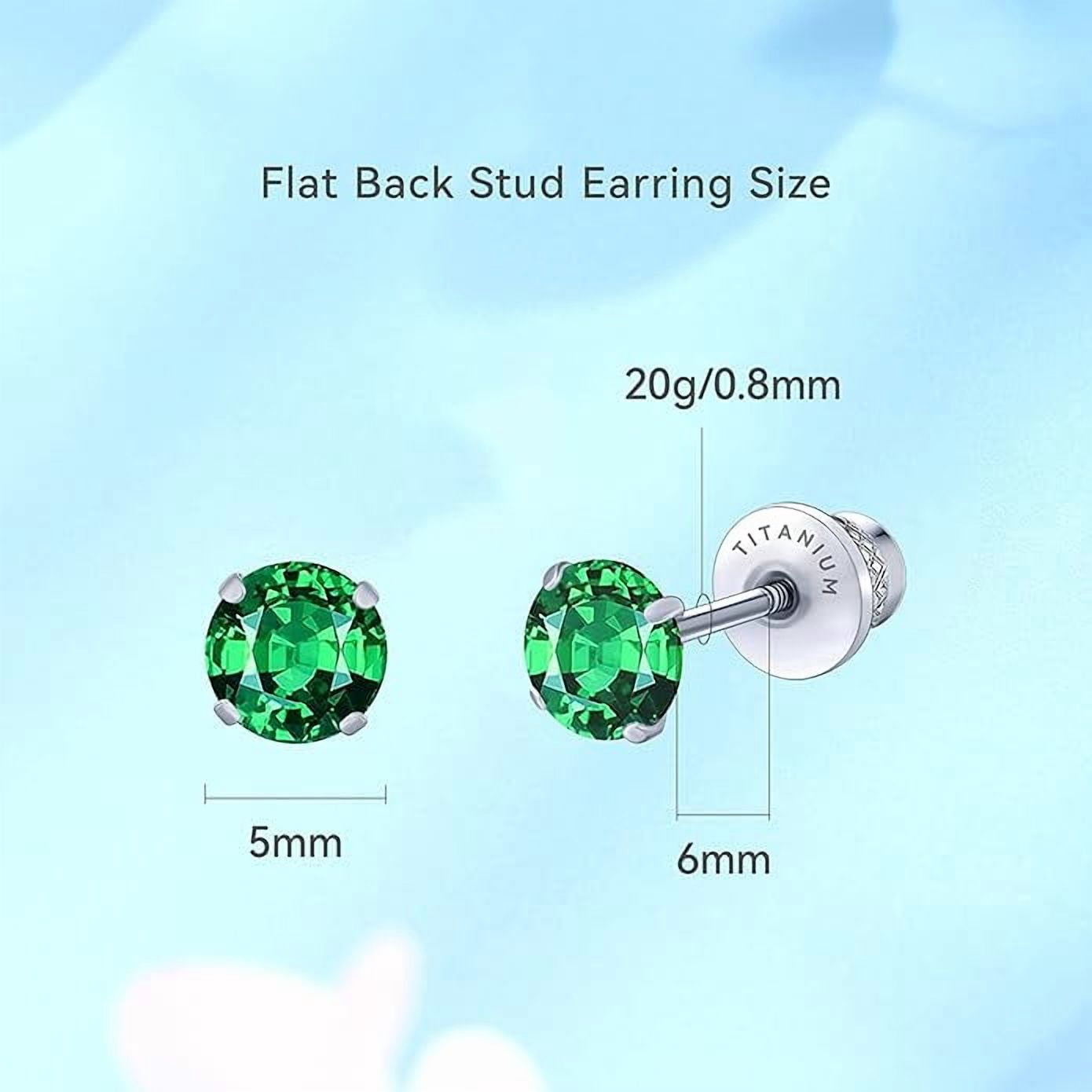 Limerencia Hypoallergenic G23 Pure Titanium Screw Back Earrings Post for Sensitive Ears Simulated Diamond Cartilage (5mm, Green CZ)