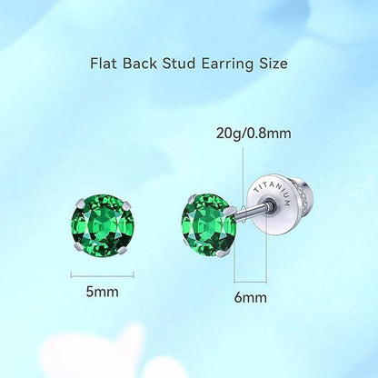 Limerencia Hypoallergenic G23 Pure Titanium Screw Back Earrings Post for Sensitive Ears Simulated Diamond Cartilage (5mm, Green CZ)