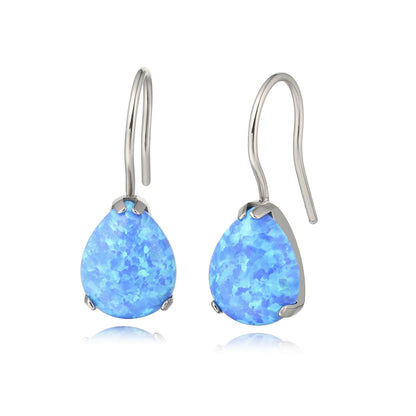 Boucles d'oreilles anneaux pendantes en titane pur hypoallergénique à zircon cubique Limerencia, boucles pendantes légères goutte d'eau en zircon cubique / opale pour femmes aux oreilles sensibles (Goutte d'eau, Opale bleue)