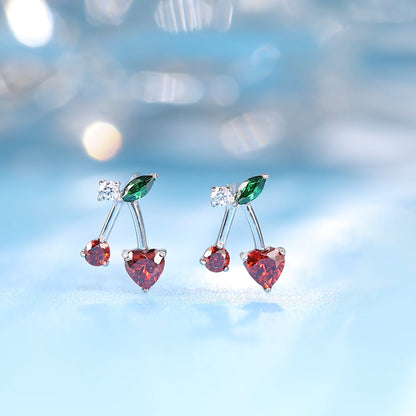 Limerencia F136 Aretes de titanio puro hipoalergénicos de grado implante, aretes pequeños y delicados de circonita cúbica G23 para oídos sensibles de mujer (cereza)