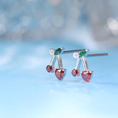 Limerencia F136 Aretes de titanio puro hipoalergénicos de grado implante, aretes pequeños y delicados de circonita cúbica G23 para oídos sensibles de mujer (cereza)