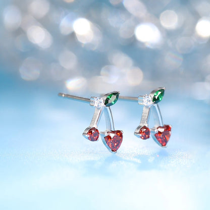 Limerencia F136 Aretes de titanio puro hipoalergénicos de grado implante, aretes pequeños y delicados de circonita cúbica G23 para oídos sensibles de mujer (cereza)